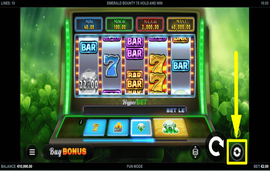 Emerald Bounty 7s Hold and Win DÉMARRER DES TOURS AUTOMATIQUES.