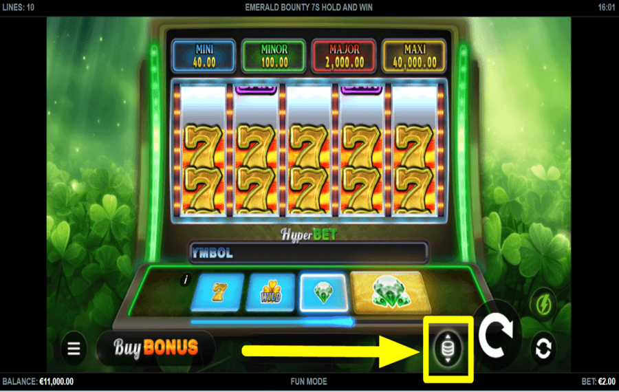 Emerald Bounty 7s Hold and Win RÉGLER LA VALEUR DU PARI.