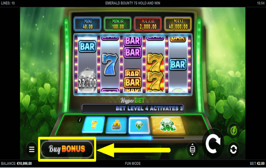 Emerald Bounty 7s Hold and Win DÉPENSER DES CRÉDITS POUR DES FONCTIONNALITÉS.