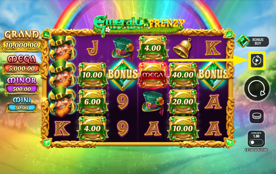 Emerald Frenzy ИСПОЛЬЗУЙТЕ АВТОМАТИЗИРОВАННЫЕ ВРАЩЕНИЯ.