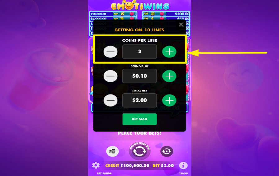 Emotiwins DETERMINE COINS PER PAYLINE.