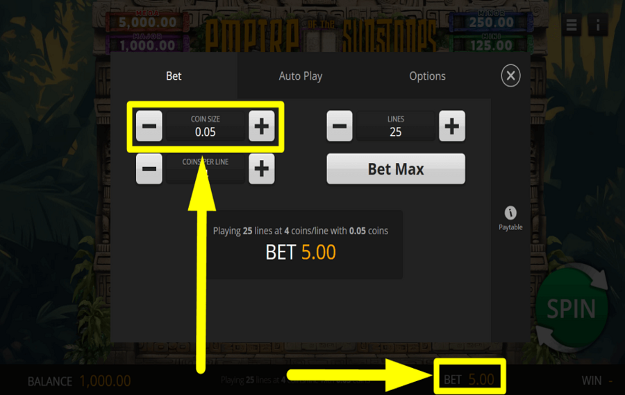 Empire of the Sun Stones REGOLA LA DIMENSIONE DELLA MONETA.