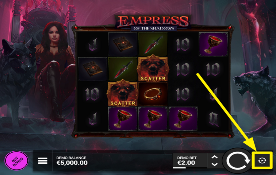 Empress of the Shadows SPIN THE REELS AUTOMATICALLY.