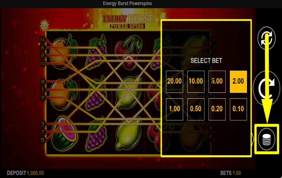 Energy Burst Power Spins BESTIMMEN SIE DEN EINSATZ.