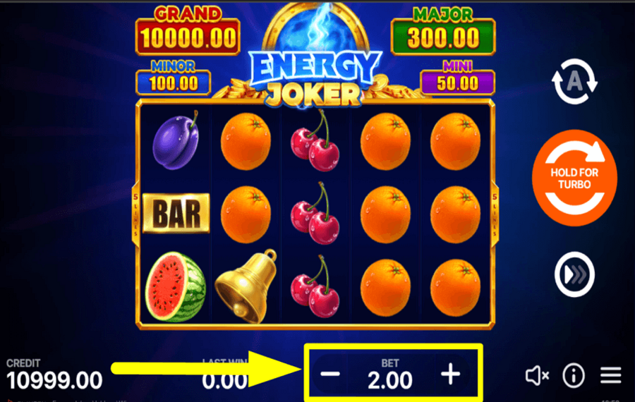 Energy Joker Hold and Win Weisen Sie einen Einsatzbetrag zu.
