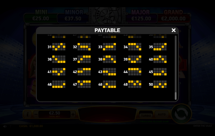 Enter the Vault Change the number of active paylines