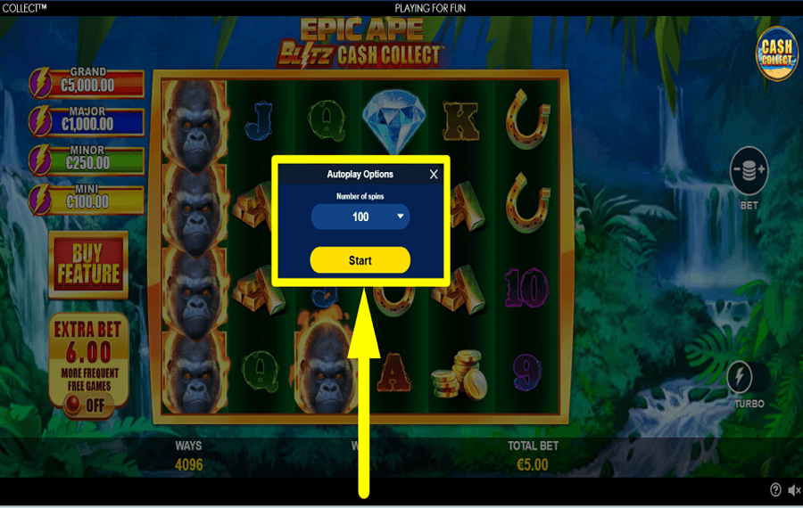 Epic Ape Blitz Cash HABILITAR LA REPRODUCCIÓN AUTOMÁTICA.