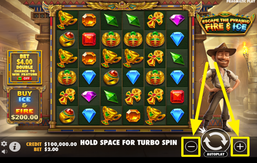 Escape the Pyramid Fire and Ice ALTER THE BET SETTINGS.