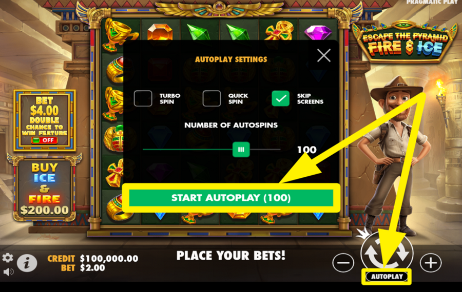 Escape the Pyramid Fire and Ice USE AUTOMATED SPINS.