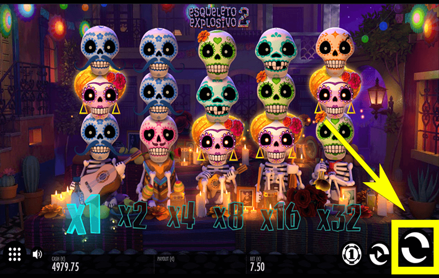 Esqueleto Explosivo 2 Klicken/tippen Sie auf die Schaltfläche „Drehen“.