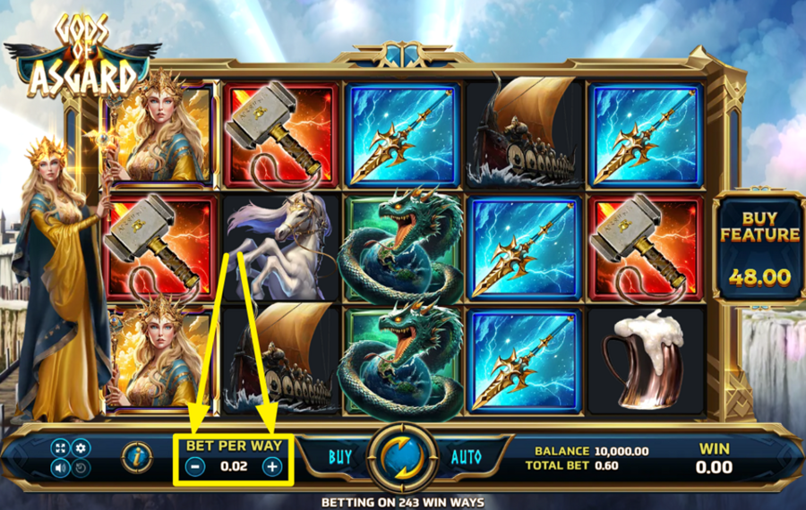 Eurasian Gaming Gods of Asgard DECIDE ON YOUR STAKE PER LINE.