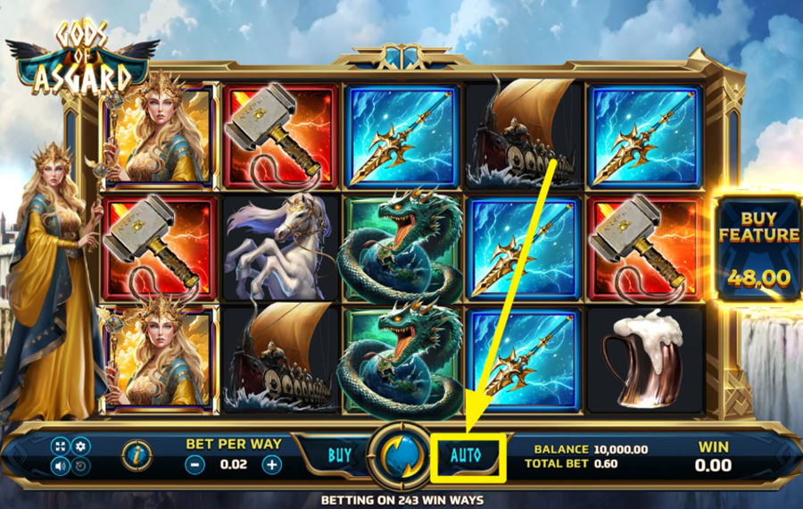 Eurasian Gaming Gods of Asgard INITIATE AUTOMATIC SPINS.