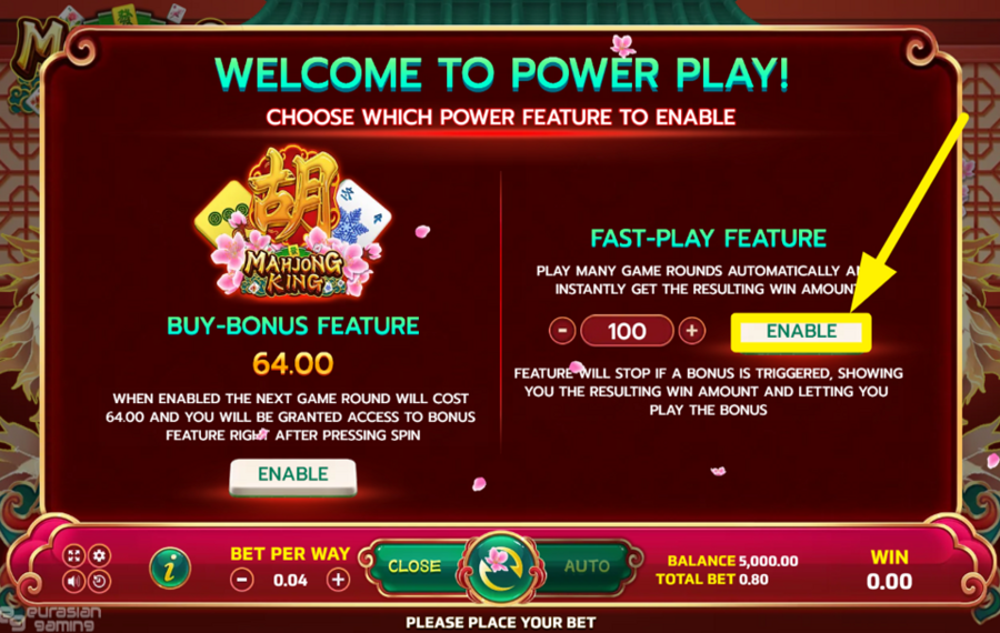 Eurasian Gaming Mahjong King ACTIVATE THE FAST PLAY FEATURE.