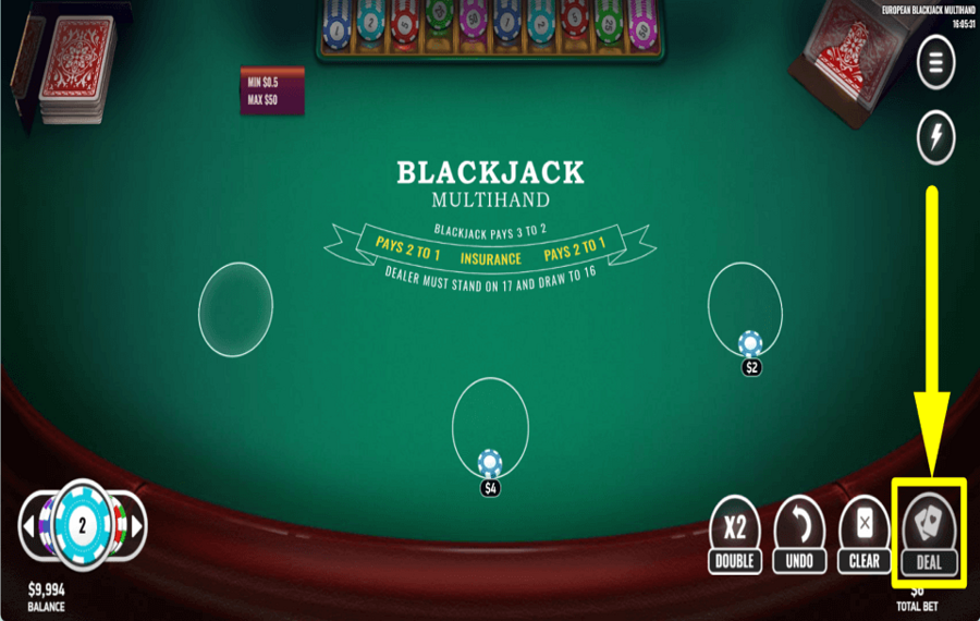 European Blackjack Multihand TIREZ LES CARTES.