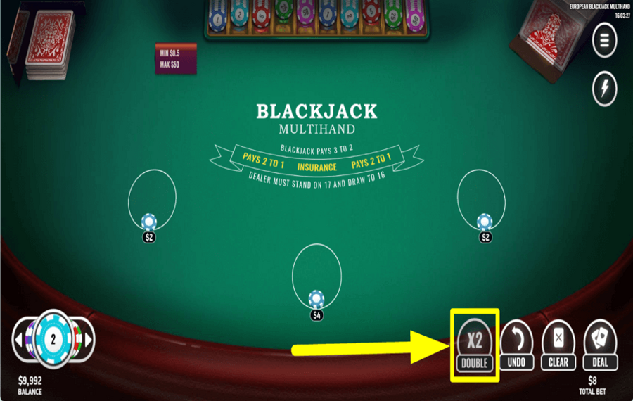 European Blackjack Multihand DOUBLEZ LES ENJEUX.