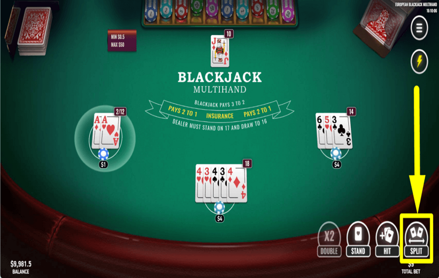 European Blackjack Multihand DIVISER POUR RÉGNER.