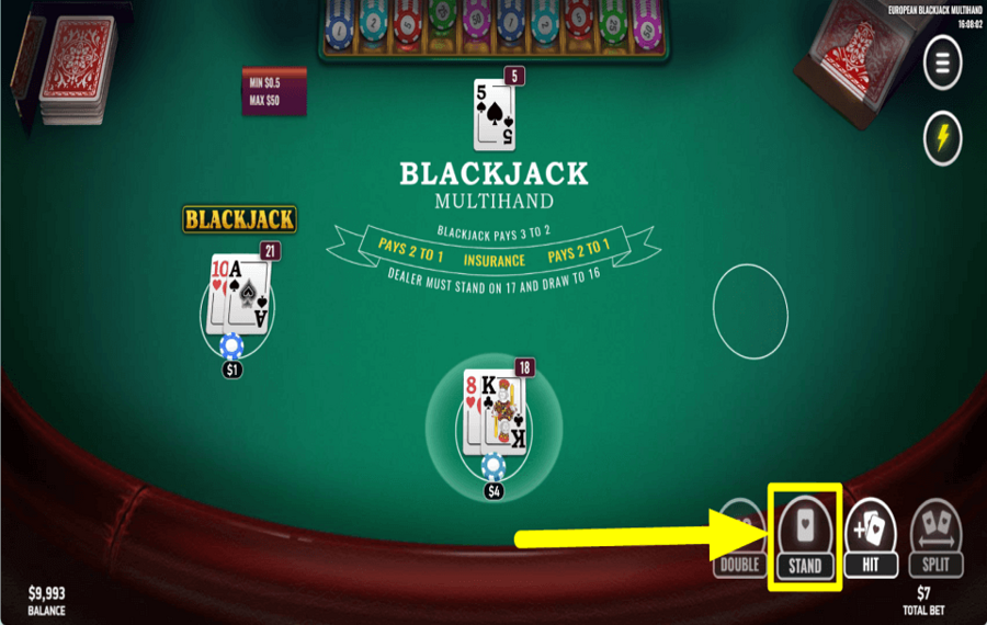 European Blackjack Multihand RESTEZ TERRAIN.