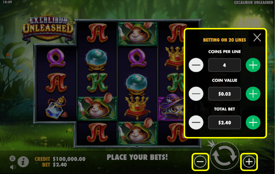Excalibur Unleashed Select your desired bet