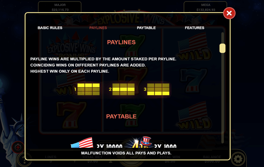 Explosive Wins Seleccione el número de líneas de pago