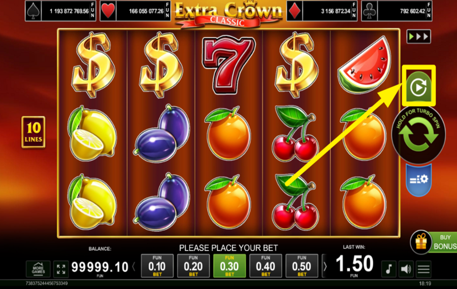 Extra Crown Classic Buy Bonus UTILICE LA FUNCIÓN DE REPRODUCCIÓN AUTOMÁTICA.