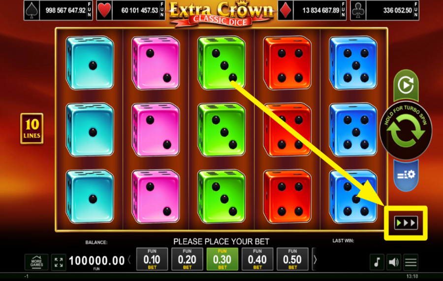 Extra Crown Classic Dice BESCHLEUNIGEN SIE DIE DREHUNGEN.
