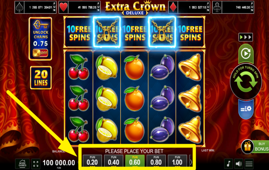 Extra Crown Deluxe ASIGNAR UN VALOR DE APUESTA.