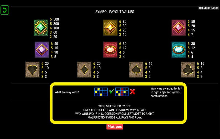 Extra Gems Wählen Sie die Gewinnlinien.