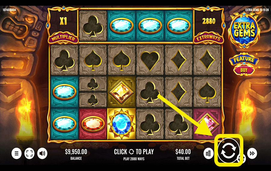 Extra Gems Klicken/tippen Sie auf die Schaltfläche „Drehen“.