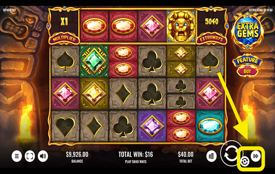 Extra Gems Verwendung der optionalen Funktionen „Autoplay“ und „Turbo“.