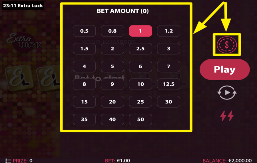 Extra Luck CHOISISSEZ UN MONTANT DE PARI.
