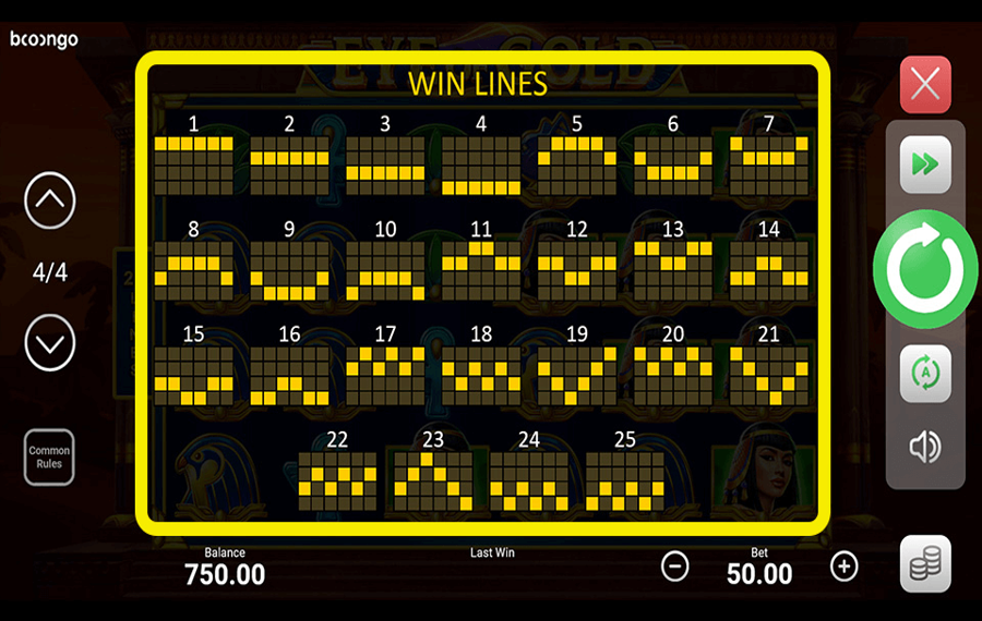 Eye of gold Choose the paylines.