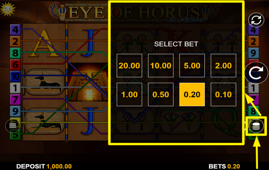 Eye of Horus All Stars ESTABLECE TU APUESTA.