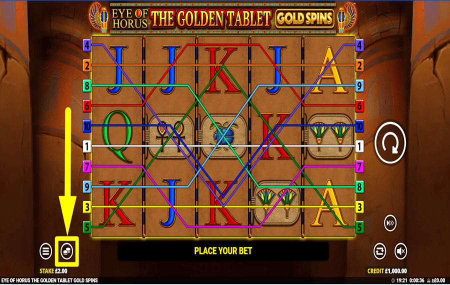 Eye of Horus The Golden Tablet Gold Spins MODIFICA LA SCOMMESSA.