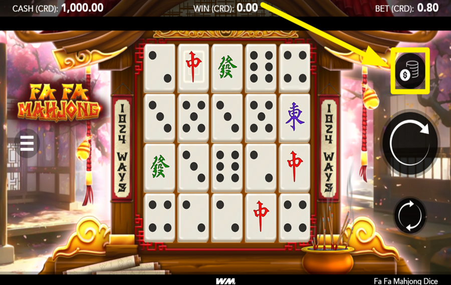 Fa Fa Mahjong Dice ADJUST YOUR WAGER LEVEL.