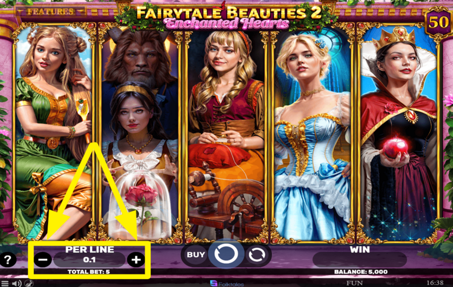 Fairytale Beauties 2 Enchanted Hearts SPECIFY YOUR WAGER PER LINE.
