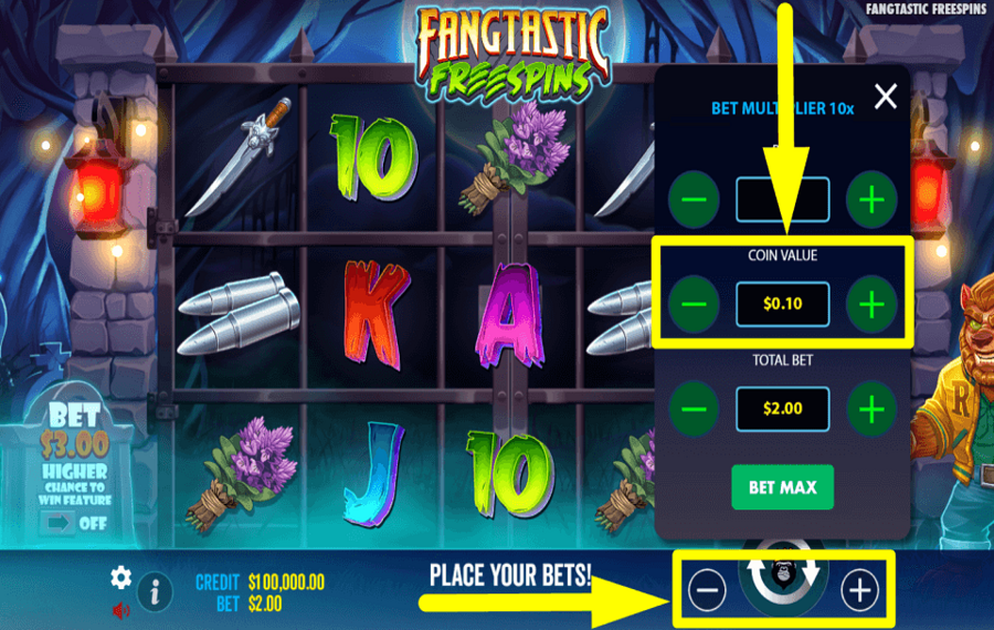Fangtastic Freespins ESTABLECER EL VALOR DE LA MONEDA.