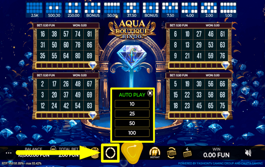 FashionTV Aqua Boutique Bingo UTILISER LA LECTURE AUTOMATIQUE.