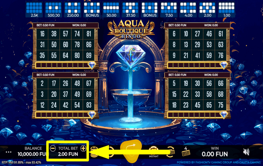 FashionTV Aqua Boutique Bingo DÉTERMINEZ VOTRE PARI.