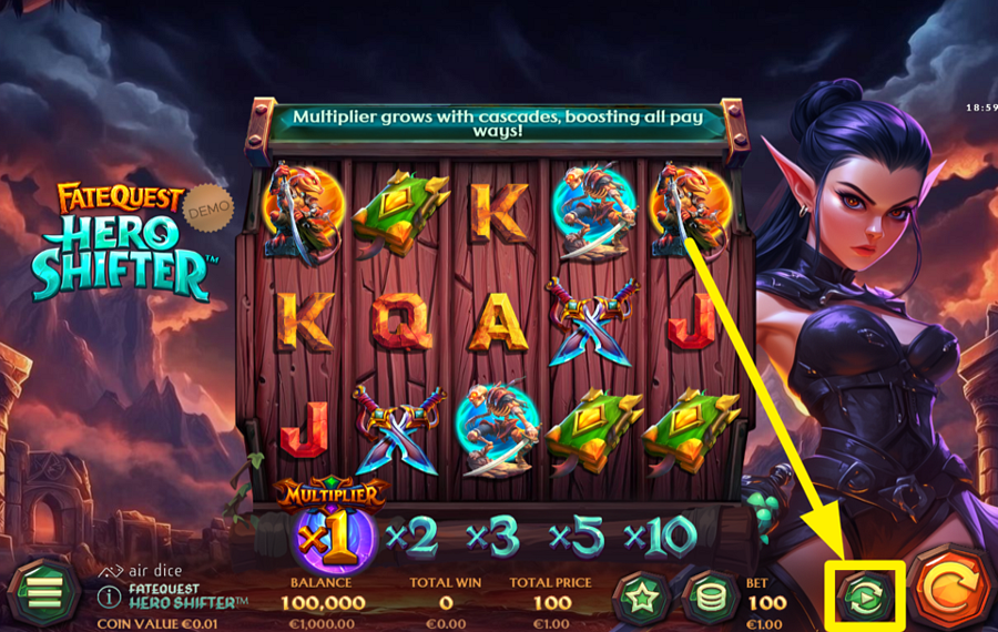FateQuest Hero Shifter ЗАПУСТИТЕ АВТОМАТИЧЕСКОЕ ВРАЩЕНИЕ БАРАБАНОВ.