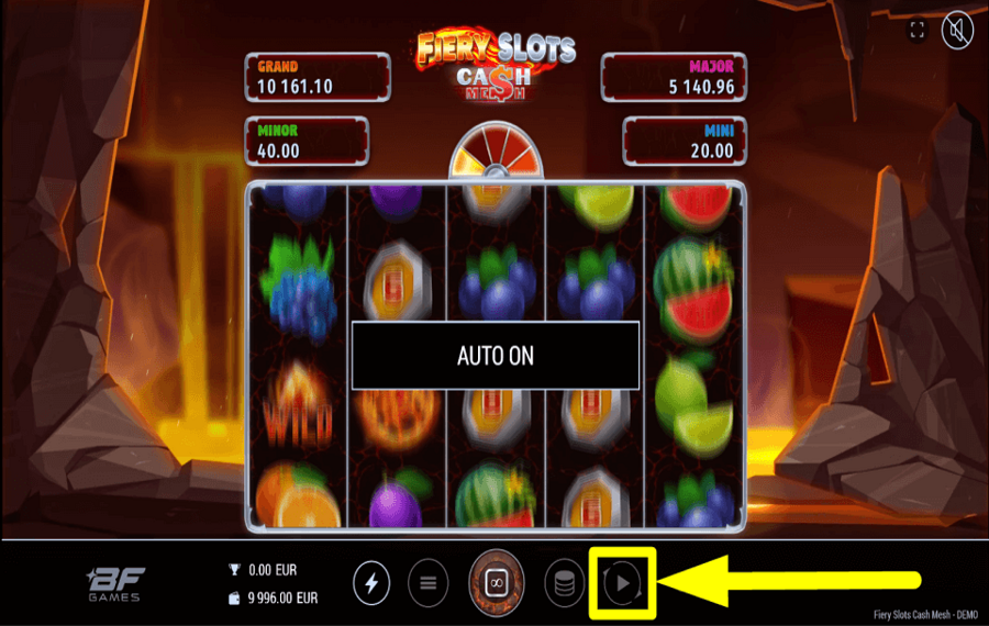 Fiery Slots Cash Mesh ATTIVA LA RIPRODUZIONE AUTOMATICA.