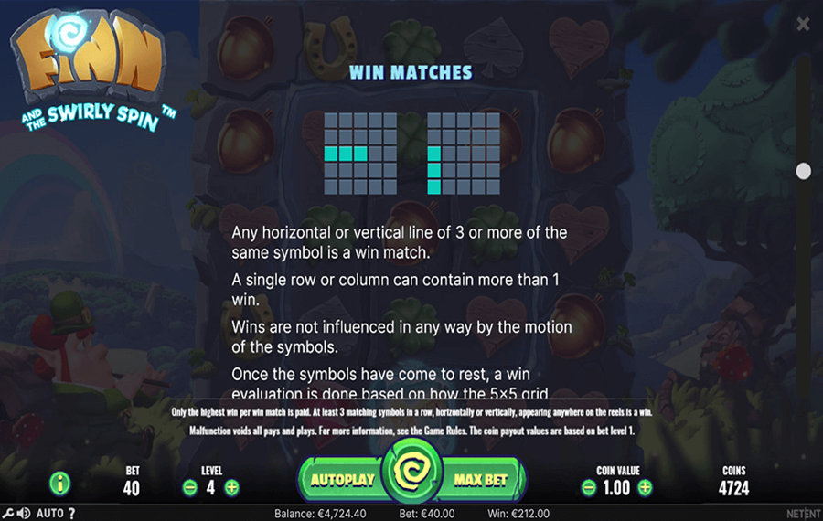 Finn and the Swirly Spin Scegli le linee di pagamento.