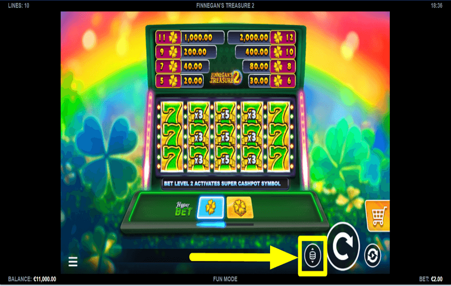 Finnegans Treasure 2 ADJUST THE WAGER.