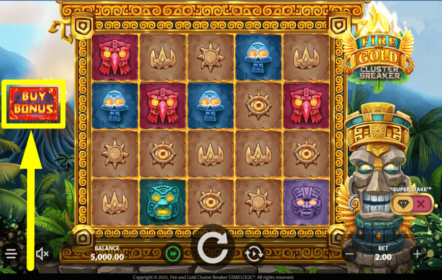 Fire and Gold Cluster Breaker ПРИОБРЕТАЙТЕ БОНУСНЫЕ ИГРЫ.