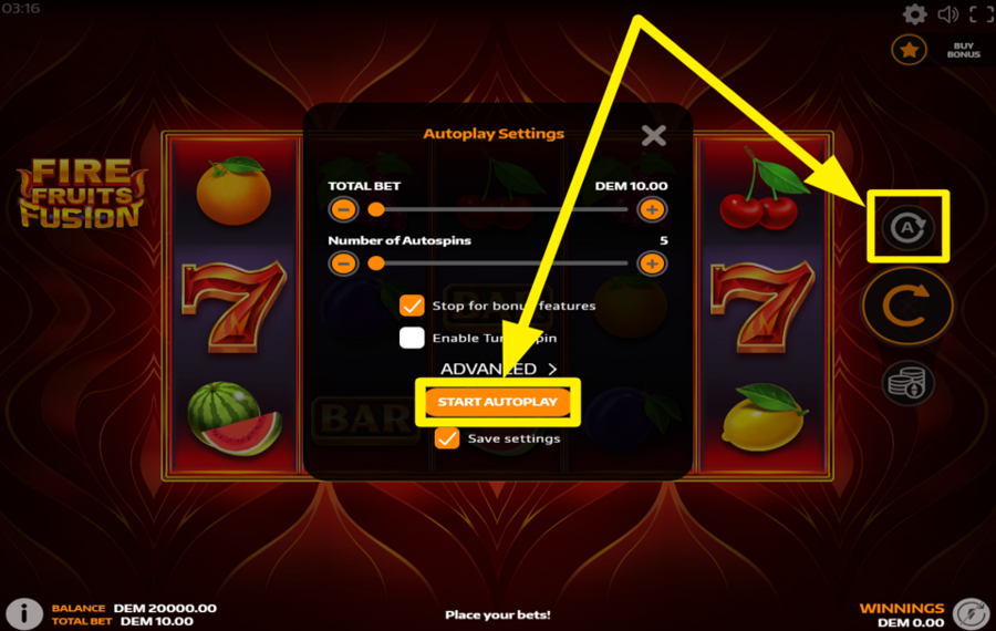 Fire Fruits Fusion ВКЛЮЧИТЕ АВТОМАТИЧЕСКИЙ ВОСПРОИЗВЕДЕНИЕ.