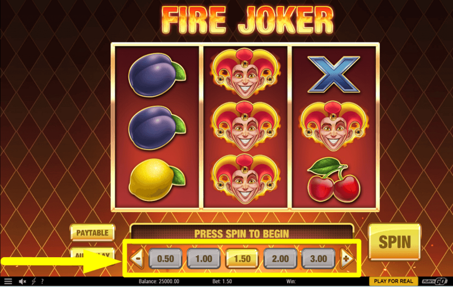 Fire Joker DÉTERMINEZ LA VALEUR DE VOTRE MISE.