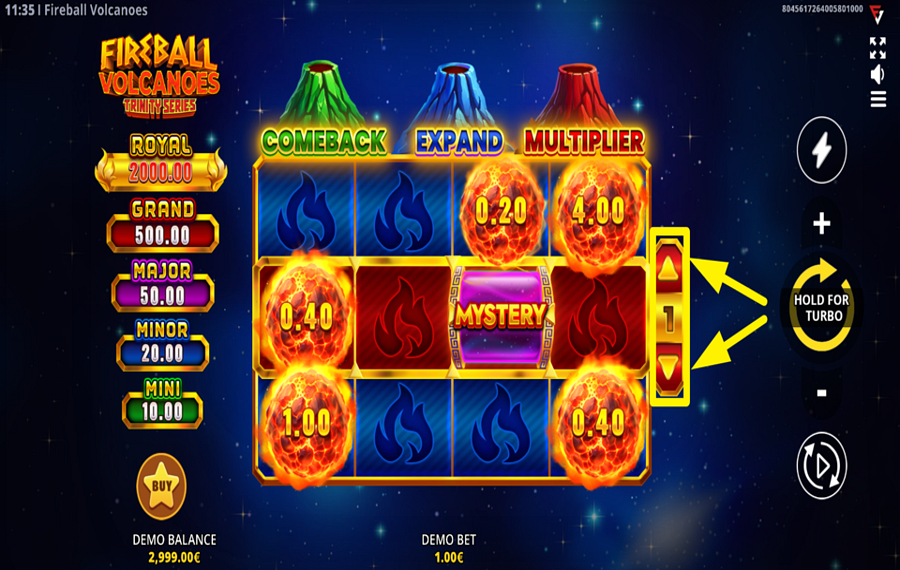 Fireball Volcanoes Trinity Series DÉFINIR LE NOMBRE DE LIGNES ACTIVES.
