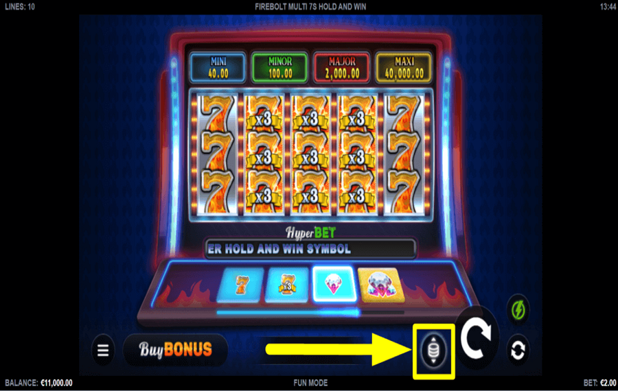 Firebolt Multi 7s Hold and Win AJUSTER LA MISE.