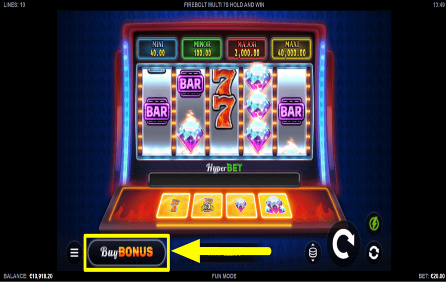 Firebolt Multi 7s Hold and Win ACQUÉRIR DES BONUS.