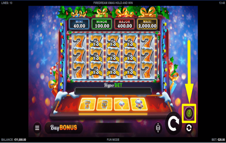 Firedream Xmas Hold and Win INITIATE TURBO MODE.