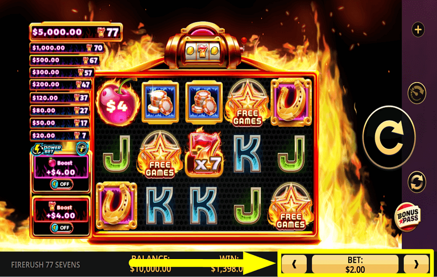 Firerush 77 Sevens SELECT THE STAKE.